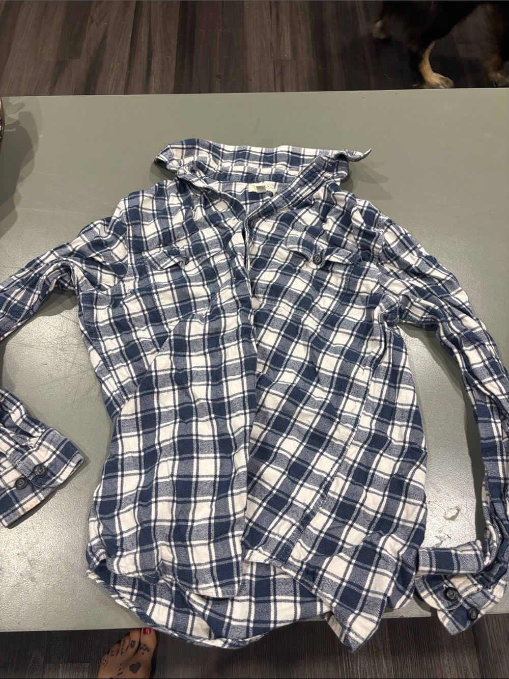 Sonoma Blue and White Plaid Button-Down Shirt